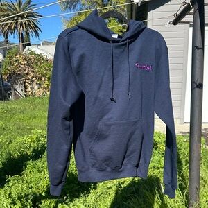 Champion Dark Blue Hoodie with Purple Fruitist Logo